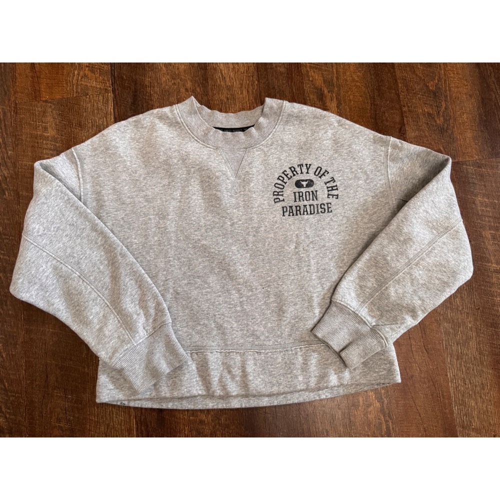 Under Armour Project Rock Iron Paradise Cropped Sweatshirt Gray XS Loose Fit